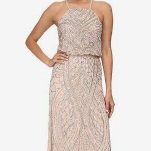 Adrianna Papell Halter Fully Beaded Gown